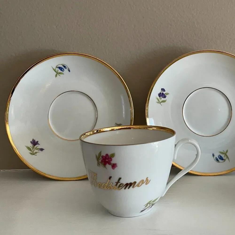 VTG Danmark Lyngby Teacup & Saucer, Bedstefar/Bedstemor, Floral, Gold, Danish